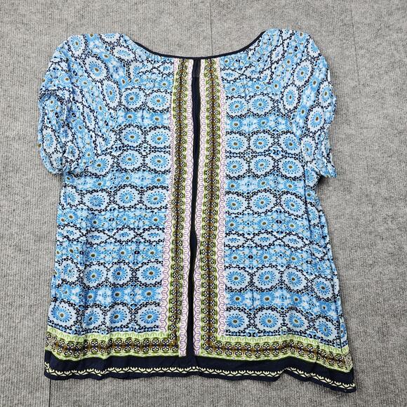 Bila Shirt Womens XXL Blue Boho Floral Tassel Peasant Rayon Coastal Light 70s - Picture 6 of 6